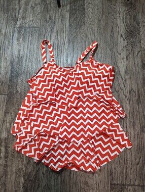 Septangle  Orange & White Chevron Ruffle Tank Swim Suit Top No Bottoms Size 16